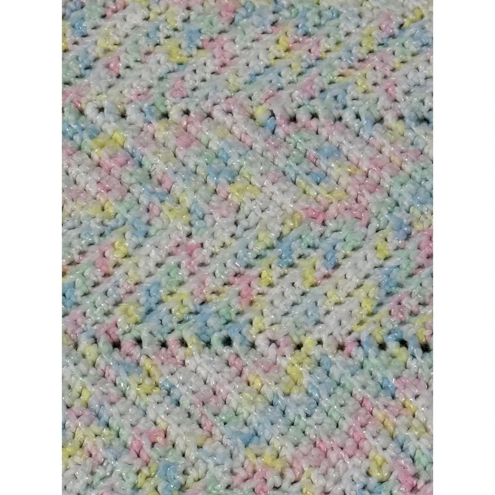 Handmade Crochet Baby Blanket Pastel Multicolor Chevron Ripple Zig Zag 35x28